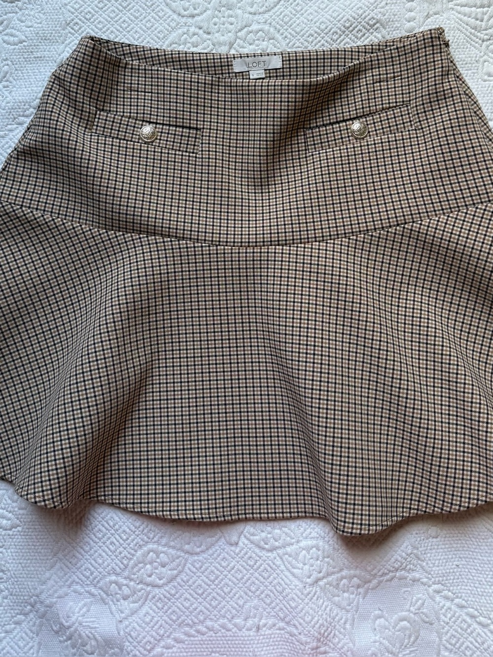 LOFT Brown Plaid Flared Mini Skirt